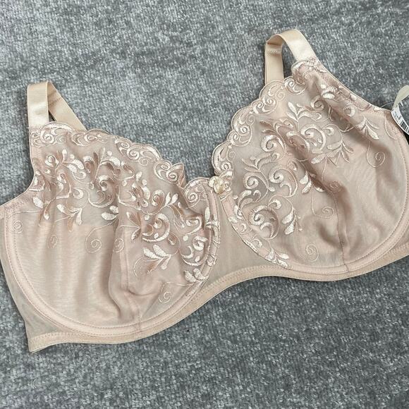 Vintage 90s Floral Embroidered Mesh Underwire Bra 42DD Cream Nude Coquette NWT - Picture 5 of 16